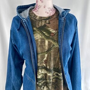 Vintage Denim Jean Zip Jacket Hoodie Women's‎ Petite Medium St. John's Bay Y2K